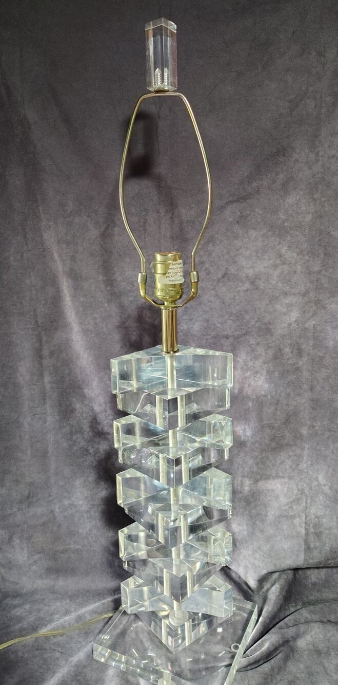 Vintage Mid Century Stacked Lucite Table Lamp, Excellent !